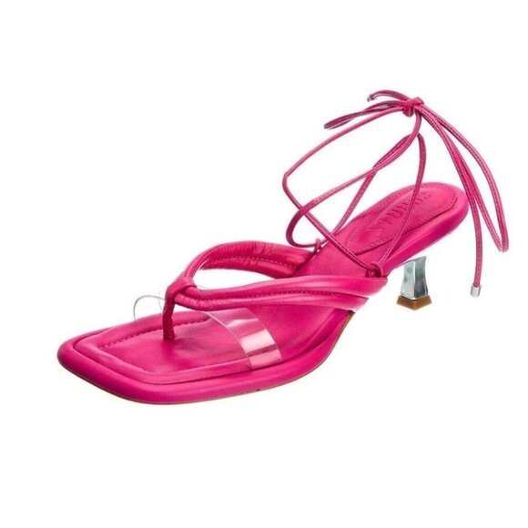 Schutz S-Meghan Mid Hot Pink Translucent Strap Ankle Lace Up Heel Sandals 7.5 - Picture 1 of 11